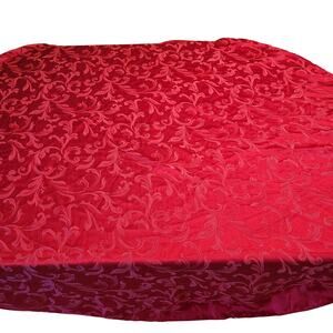 Red Damask Round Tablecloth 70" Floral Scroll Pattern Elegant Dining Décor